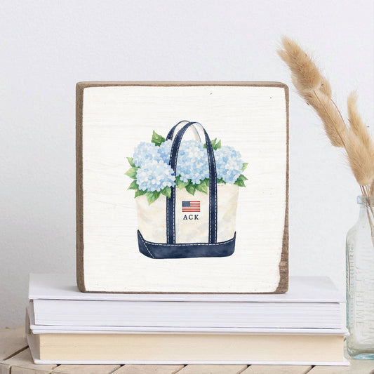 Hydrangea ACK Flag Boat Tote Block Sign