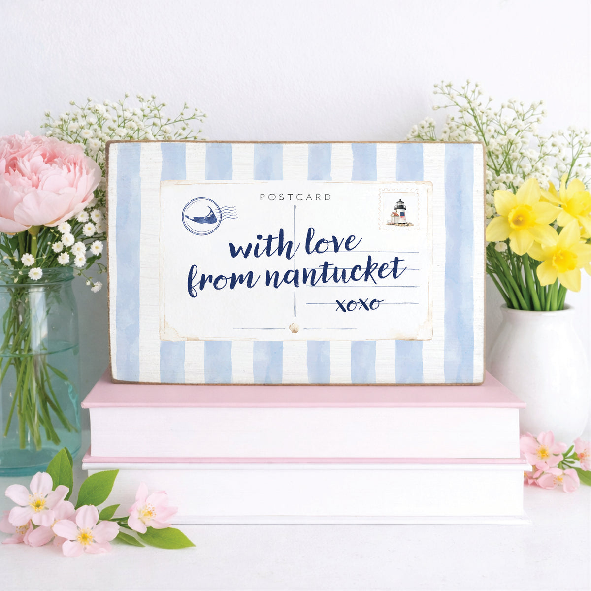 Nantucket Postcard Blue Stripe Block