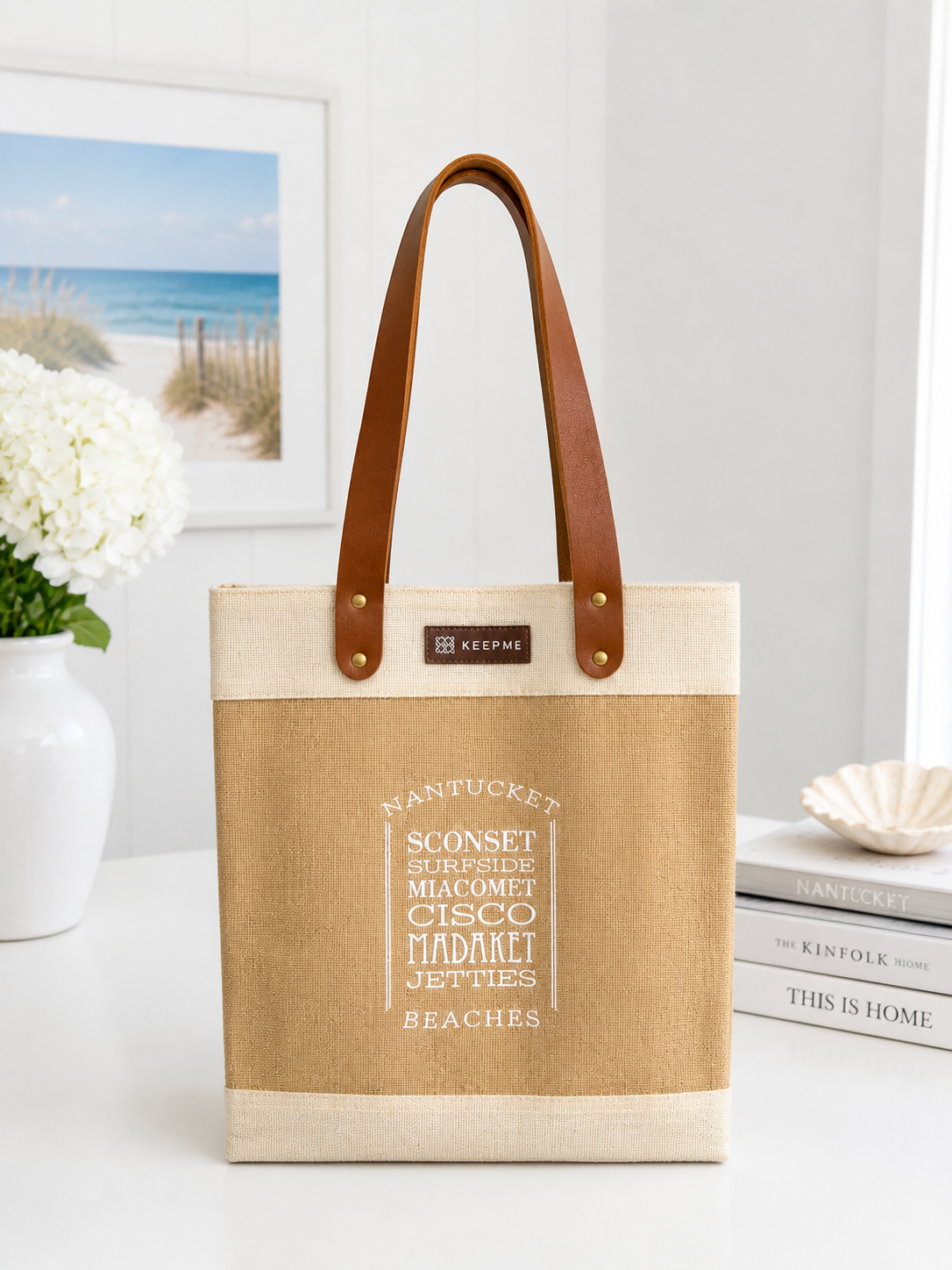 Tall Jute Nantucket Beaches Tote