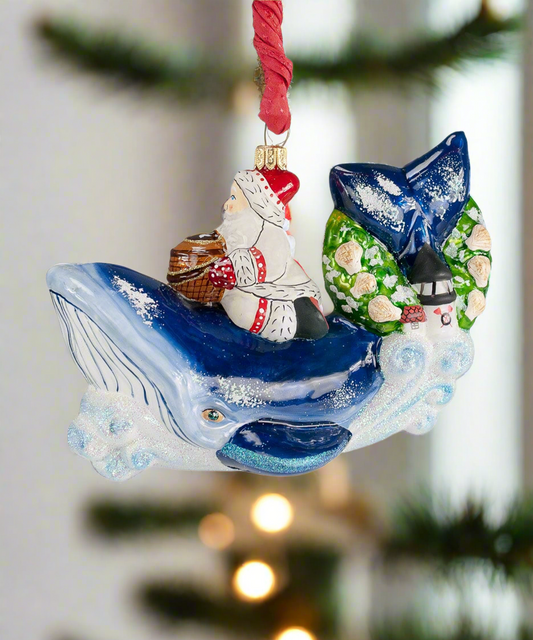 Nantucket Santa on Whale Ornament