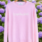 Nantucket Script Sweater with Hydrangea.