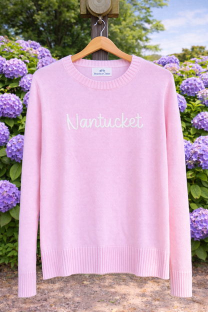 Nantucket Script Sweater with Hydrangea