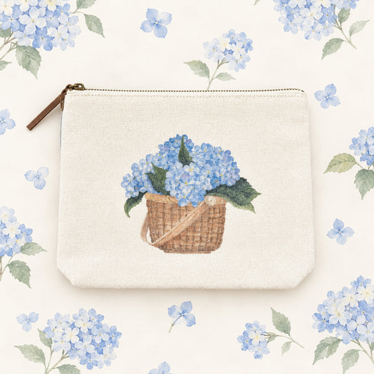 Hydrangea basket zippered pouch