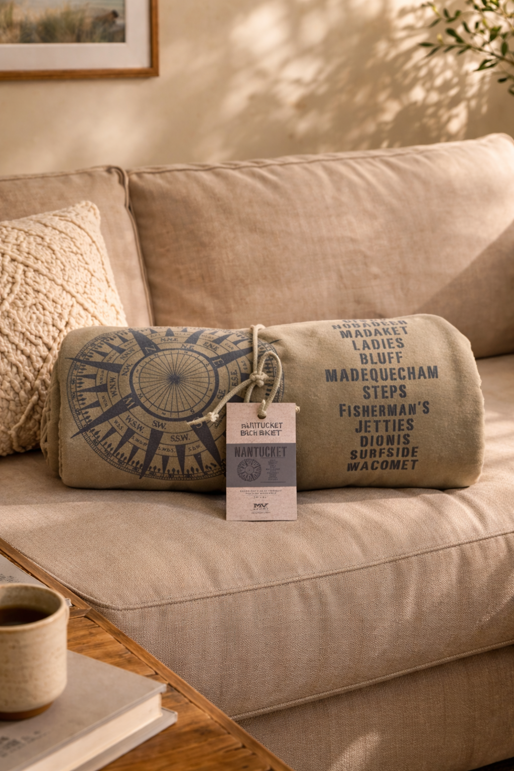 Nantucket Compass Sweatshirt Blanket in Dusty Olive