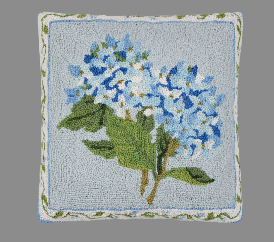 Blue Hydrangea Hook Pillow with Insert