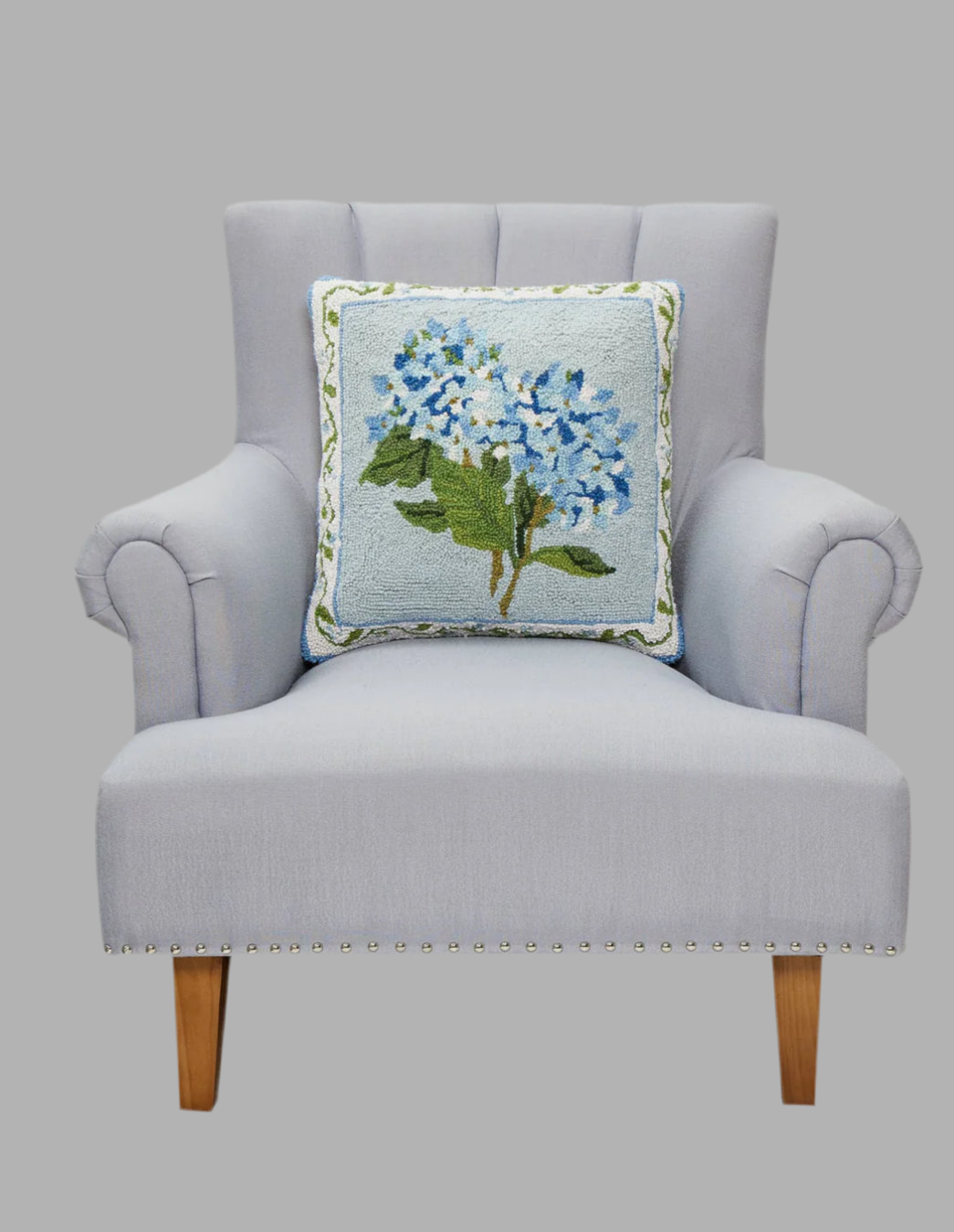 Blue Hydrangea Hook Pillow with Insert