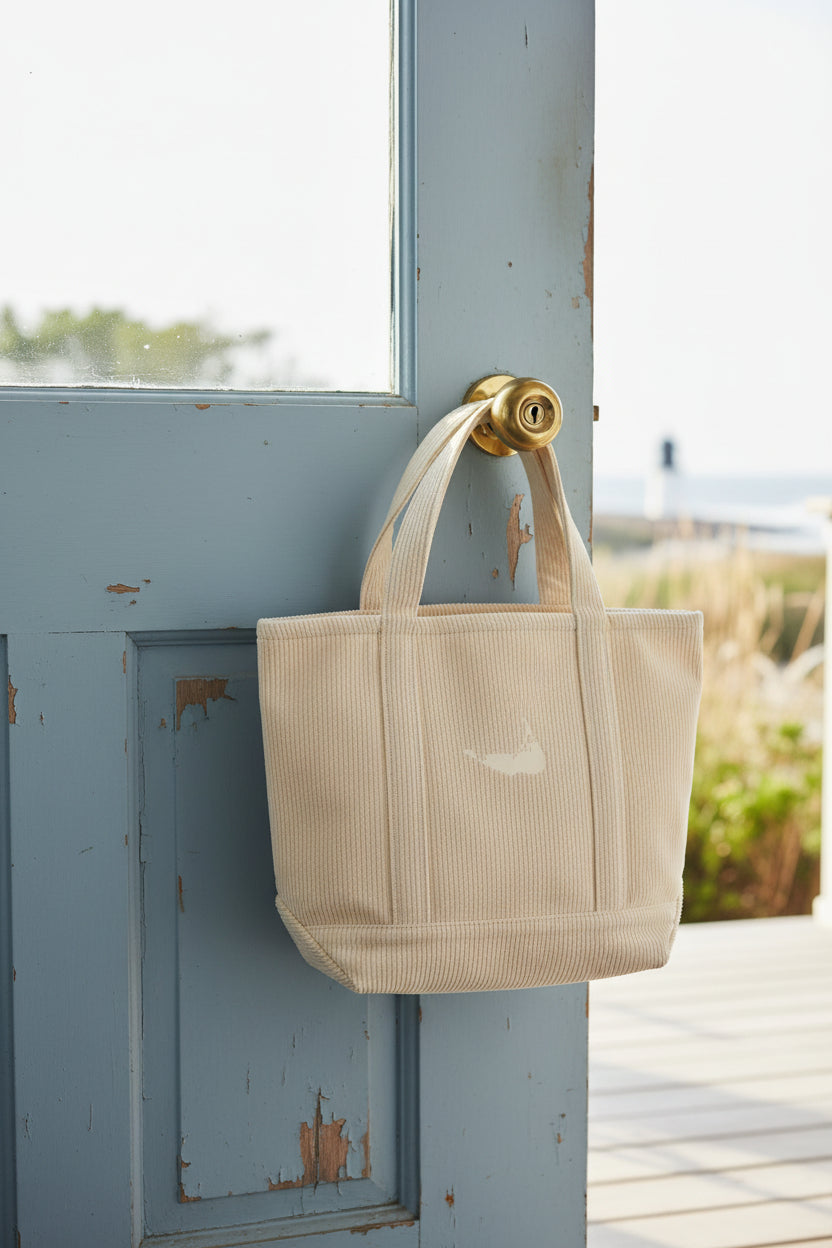 NATURAL CORDUROY TOTE W/ MAP SIZE  13.5X8.5