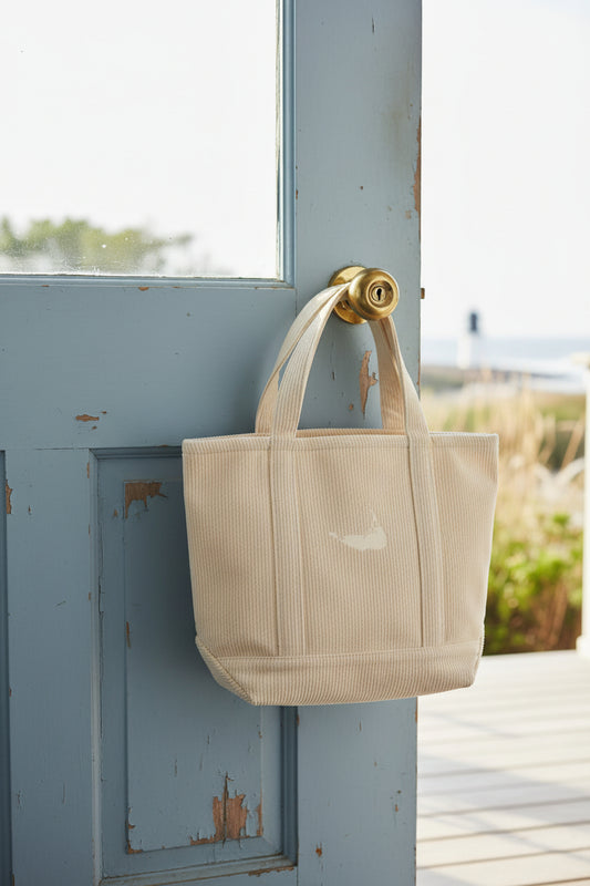 NATURAL CORDUROY TOTE W/ MAP SIZE  13.5X8.5