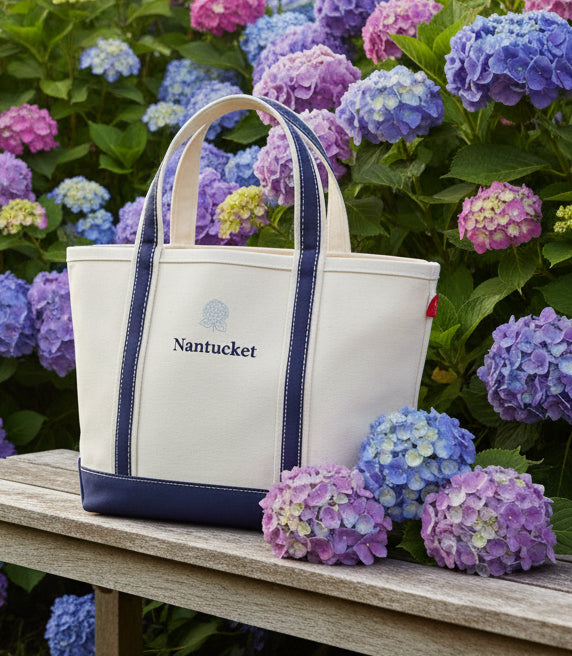 Navy Mini Tote with Hydrangea