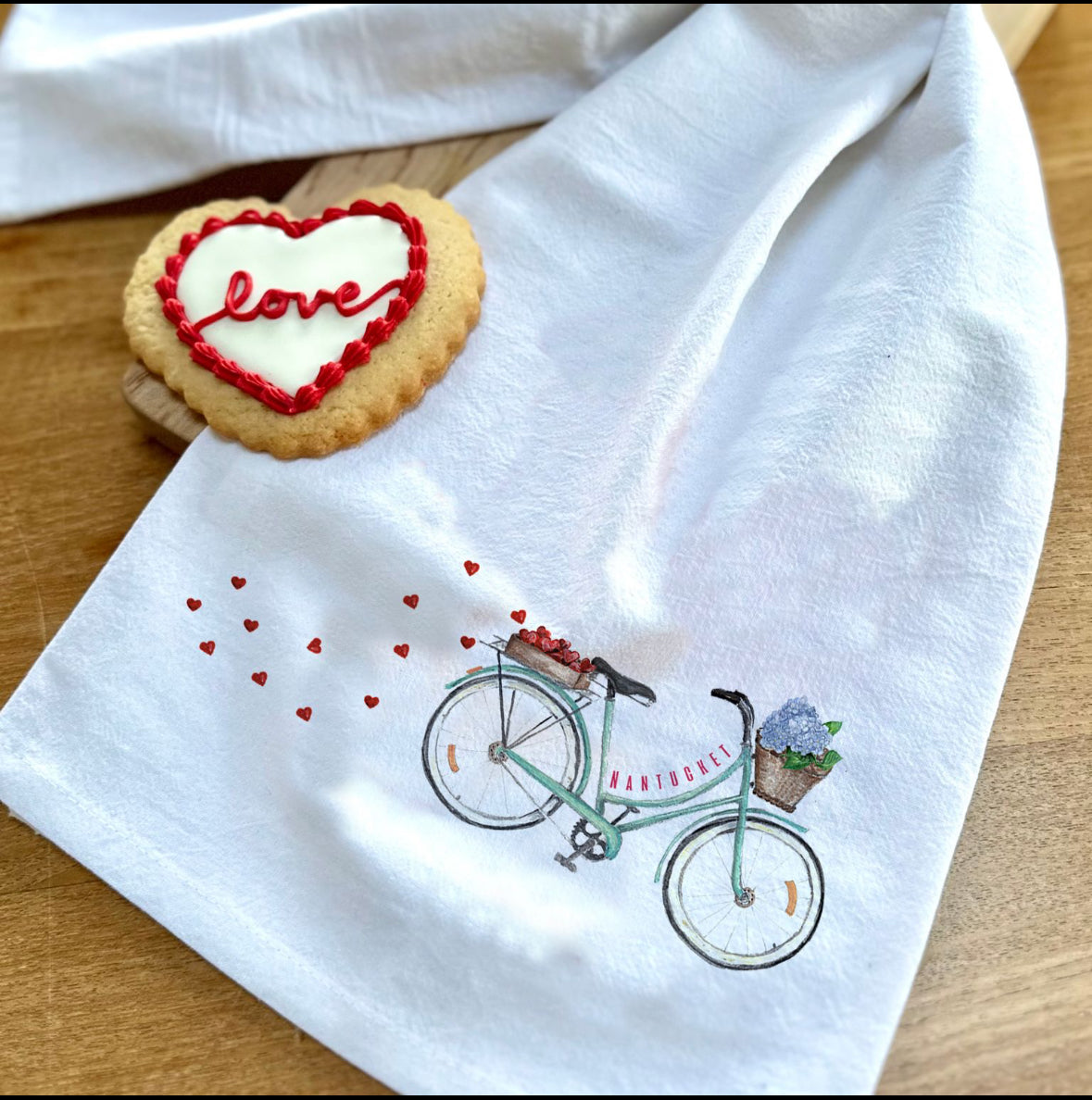 Bike With Hearts and Flowers Flour Sack