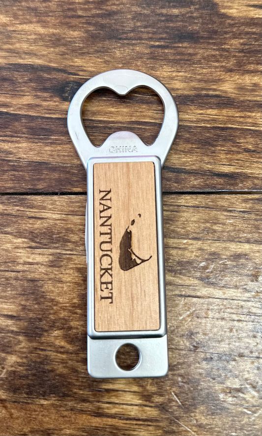 METAL BOTTLE OPENER WITH WOODEN MAP