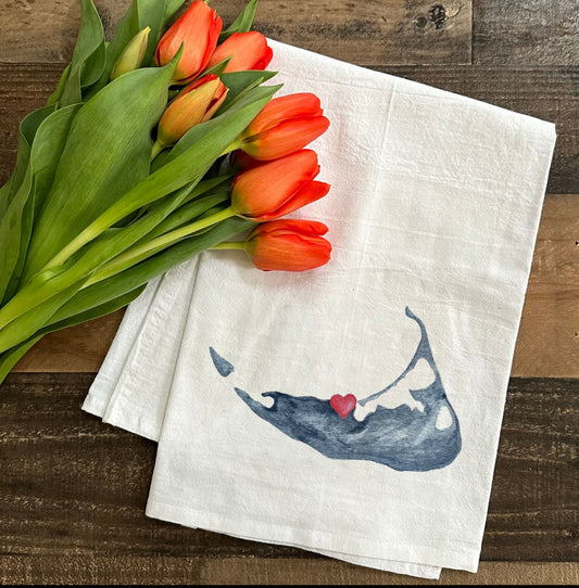 Nantucket Map With Heart Flour Sack