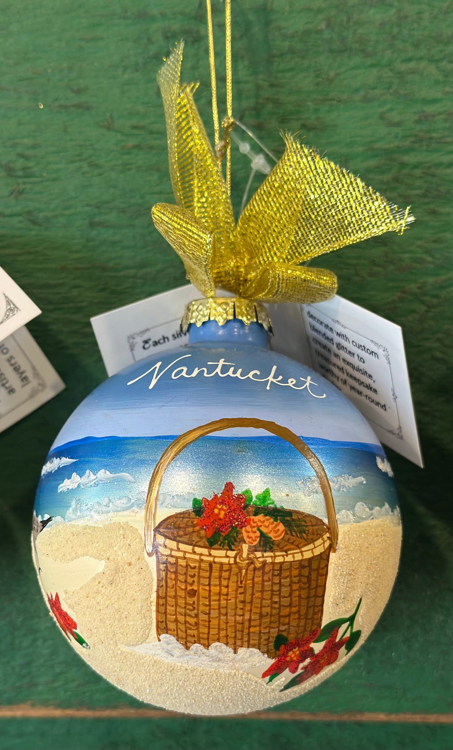 HANDPAINTED WINTER BASKET BEACH ORNAMENT