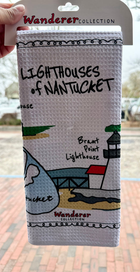 WAFFLE DISH TOWEL WITH NANTUCKET LIGHTHOUSES