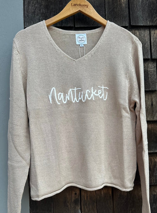 VNeck Sweater Script  Nantucket