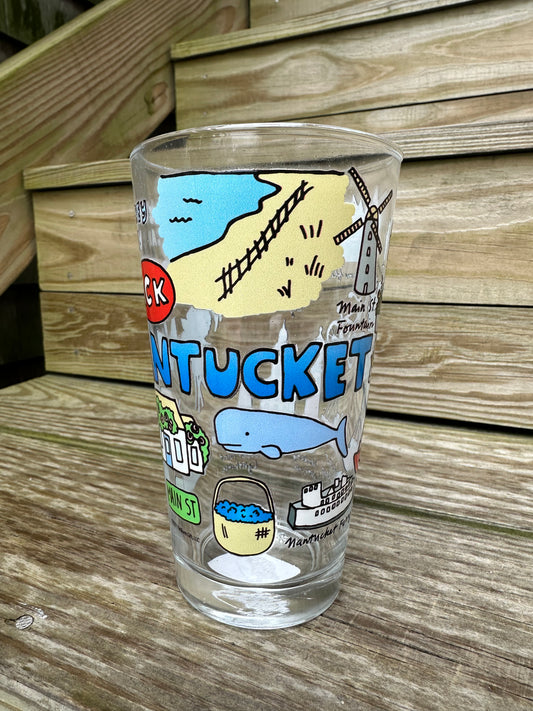 PINT GLASS WITH NANTUCKET ICONS