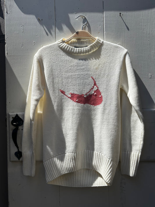 KNITTED SWEATER DROP BACK CREAM WITH NANTUCKET RED MAP