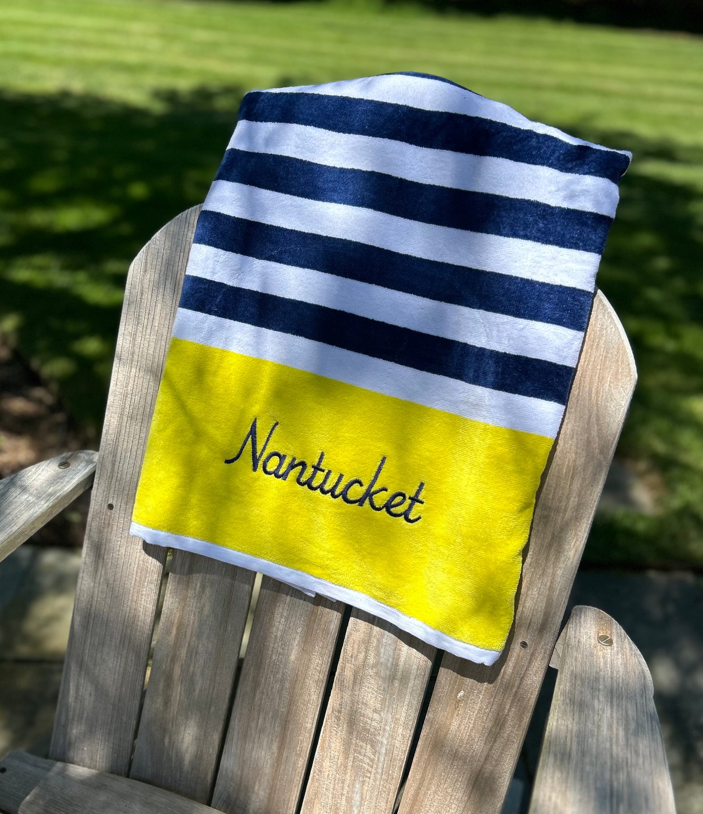 BLUE AND YELLOW VELOUR STRIPED TOWEL