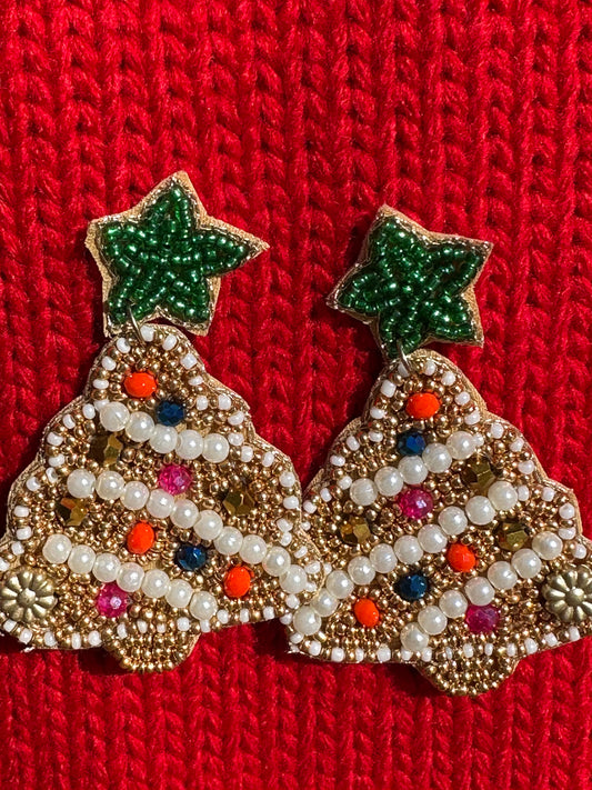 CHRISTMAS TREE WHITE AND GREEN EARRINGS