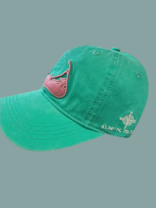 Nantucket Green Map Hat with Pink Island