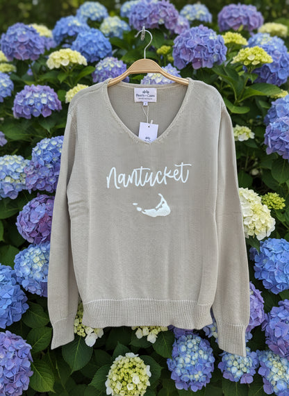 Nantucket Vneck Script Sweater