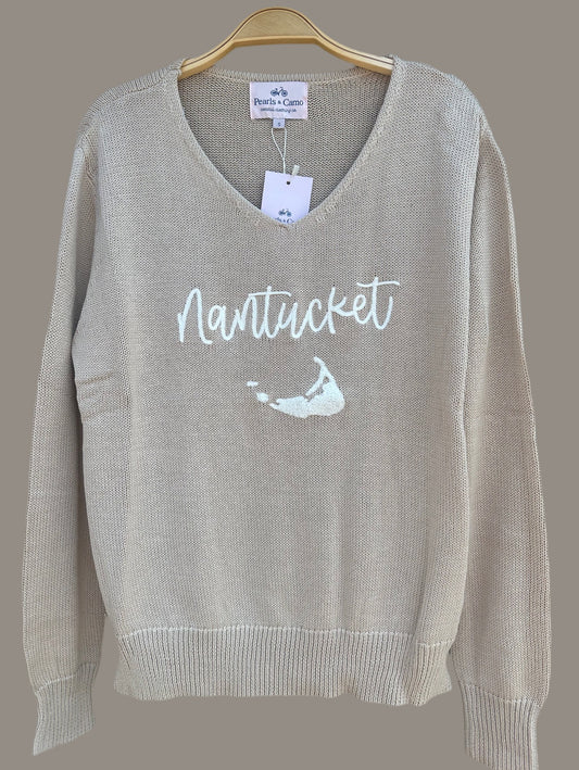 Nantucket Vneck Script Sweater