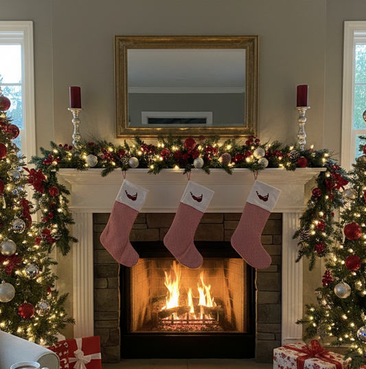 RED AND WHITE STRIPED STOCKING WITH MAP