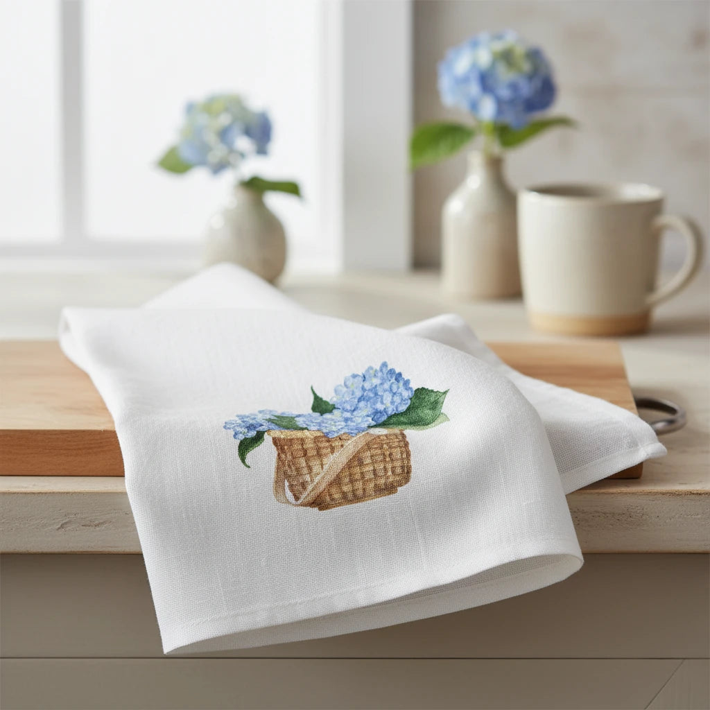 Tina Labadini Designs Hydrangea Basket Tea Towel