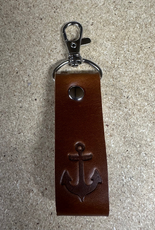 ANCHOR BROWN LEATHER KEYCHAIN