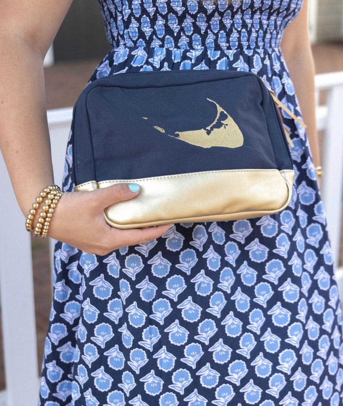 NAVY COSMETIC BAG WITH MAP