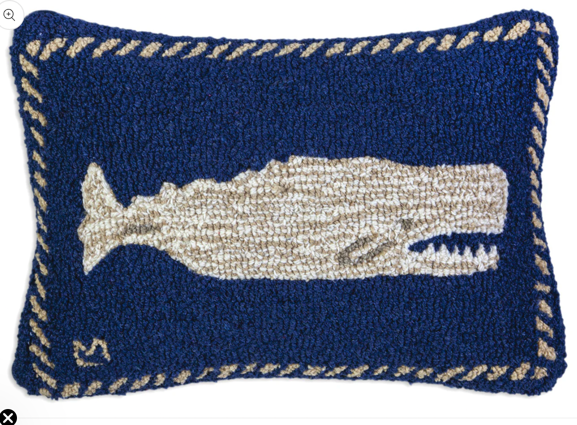 Moby Dick Whale 14x20 Hooked Pillow