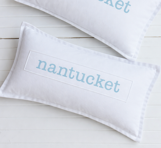 Nantucket French Blue on White Canvas Pillow