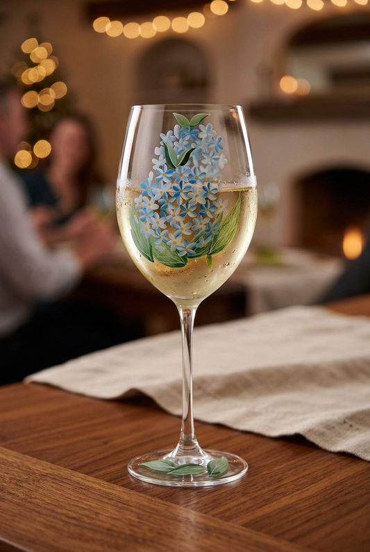 Hydrangea Handpainted Wine Glass