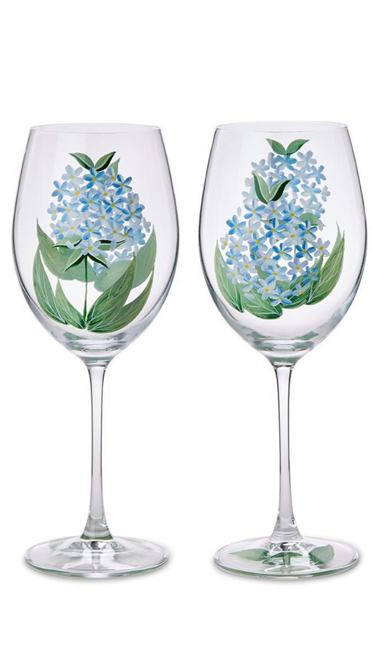Hydrangea Handpainted Wine Glass