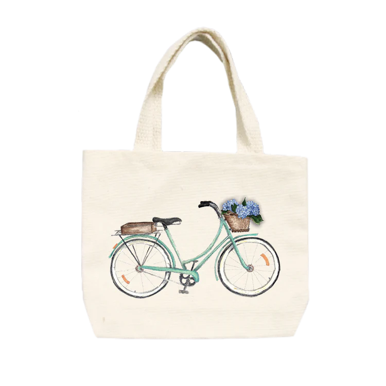 Bike with hydrangeas small tote