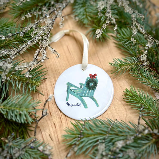 Chair and Wreath Ceramic Christmas Ornament