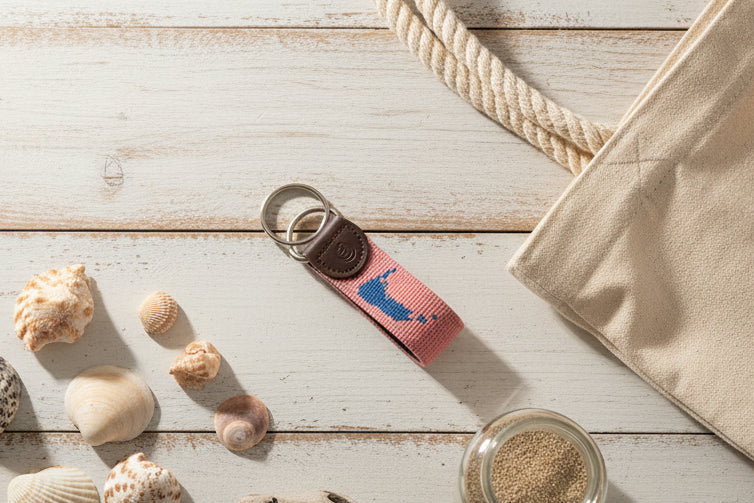 Nantucket Map Needlepoint Red Keychain