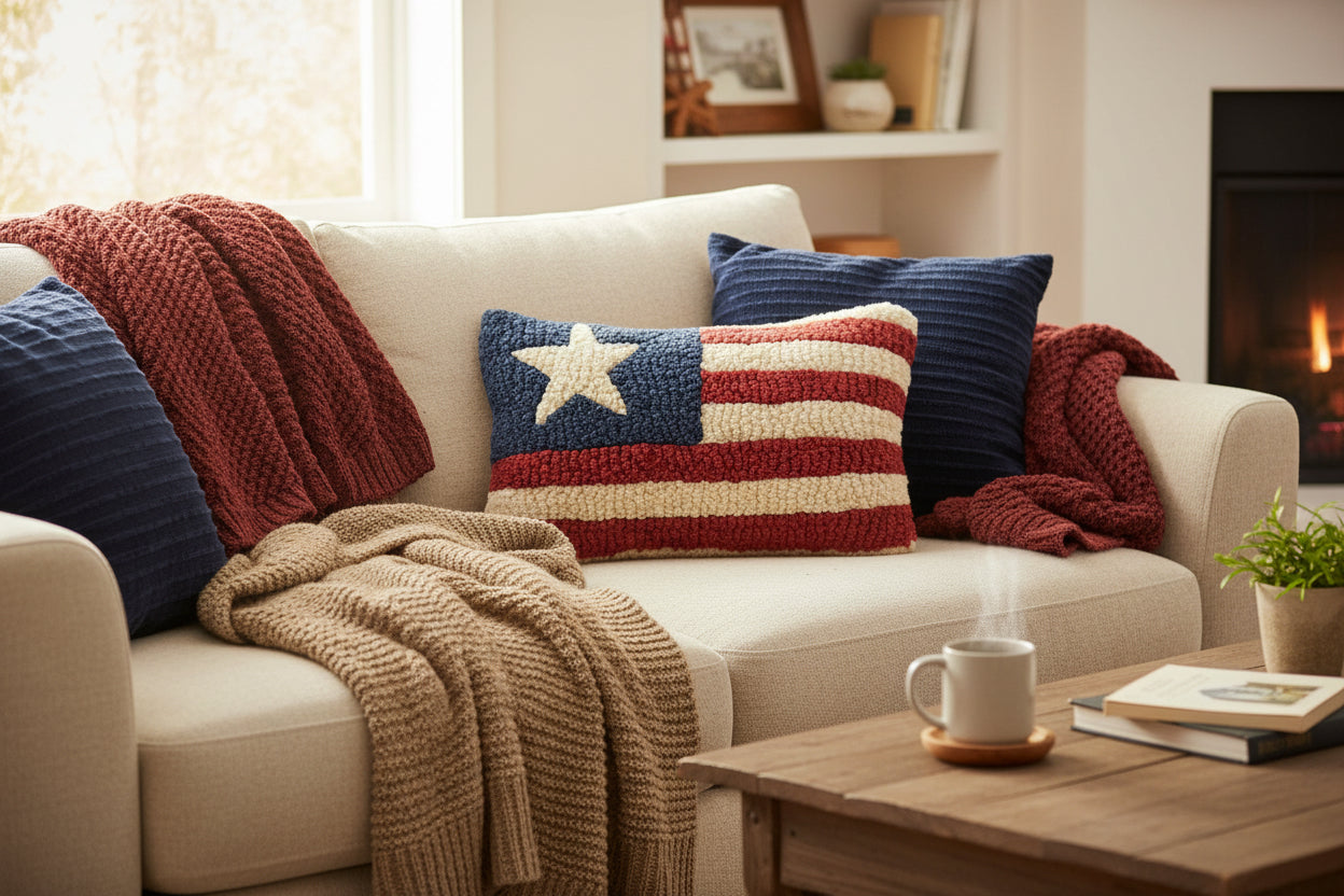 STAR AND STRIPES HAND HOOKED PILLOW