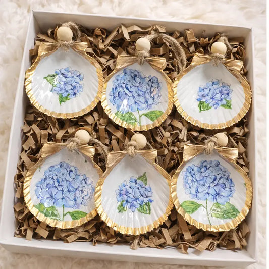 Nantucket Hydrangea Shell Ornament Set
