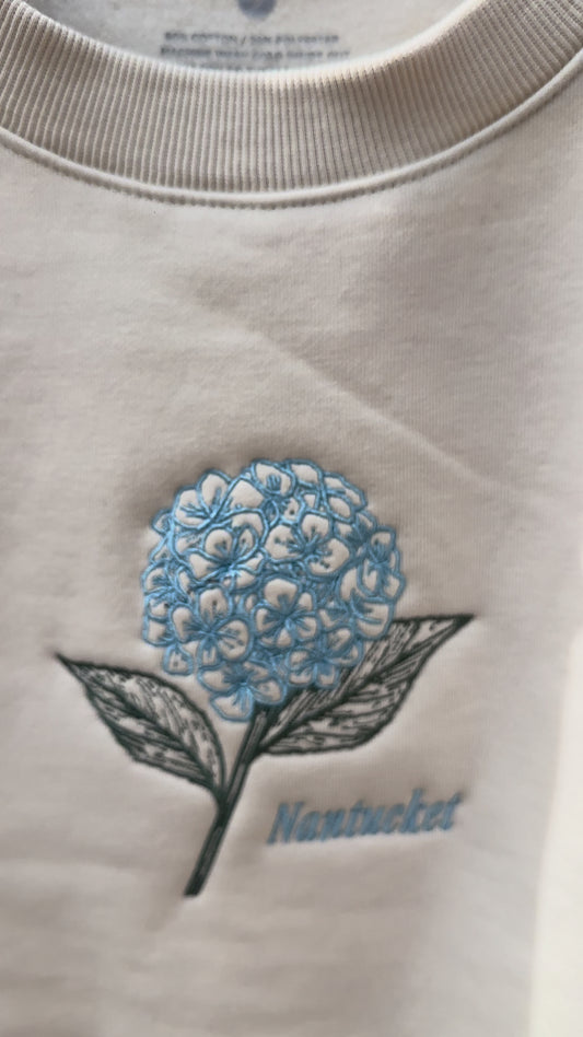 Hydrangea Embroidered Crew