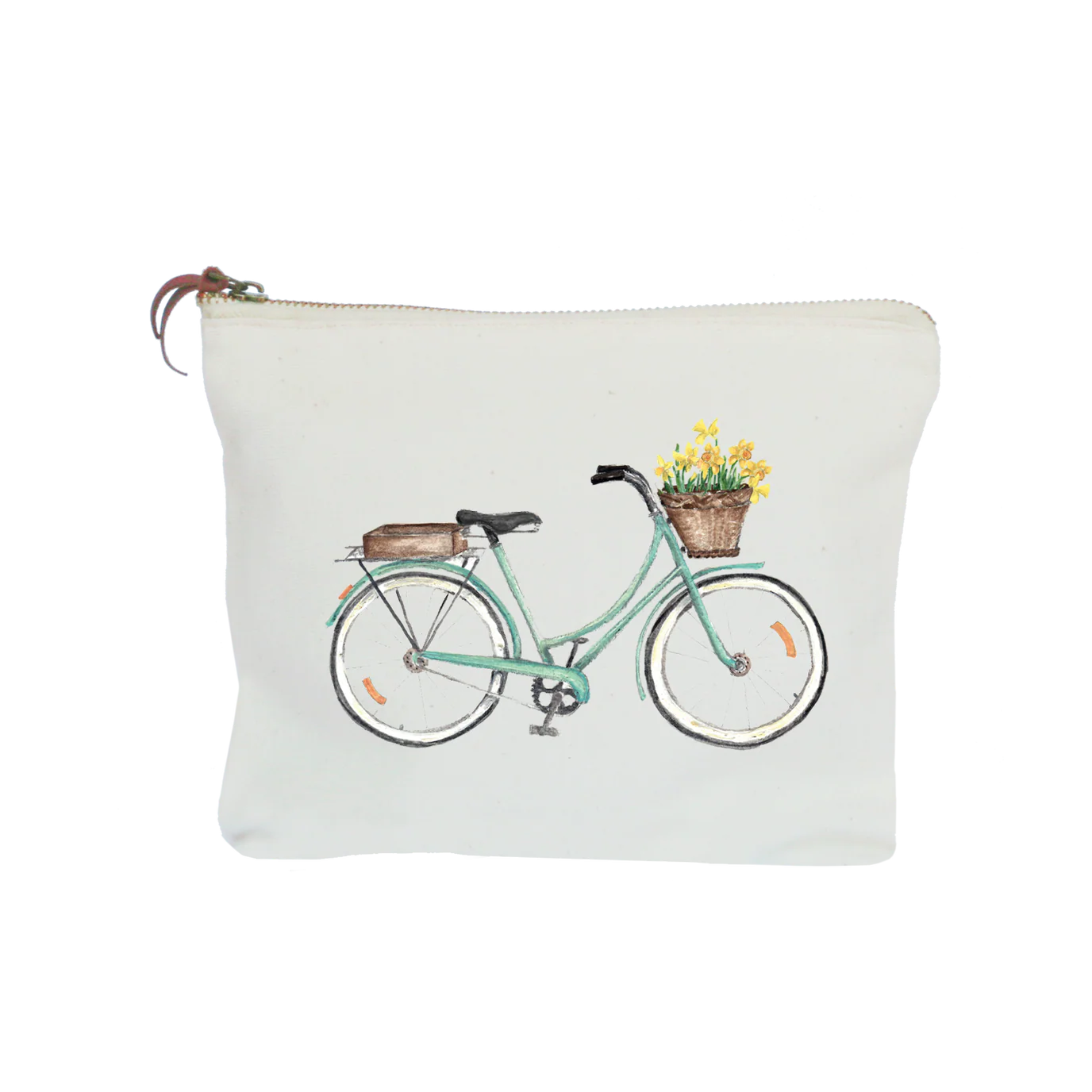 Seafoam Bike with Daffodils on back Nantucket Pouch