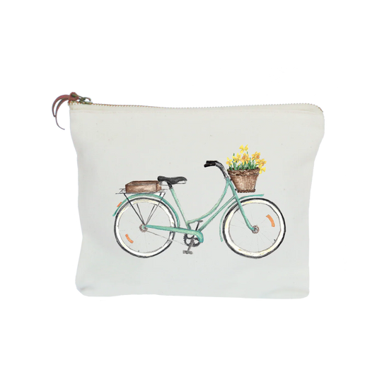 Seafoam Bike with Daffodils on back Nantucket Pouch