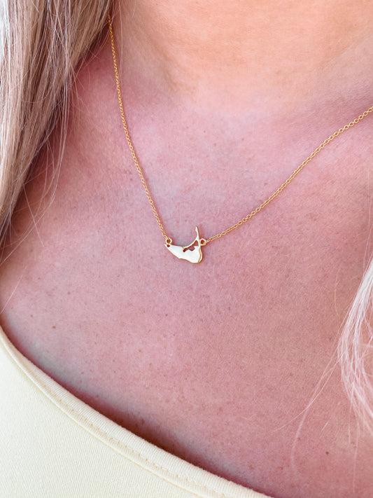 GOLD PLATE OVER SILVER NANTUCKET MAP NECKLACE