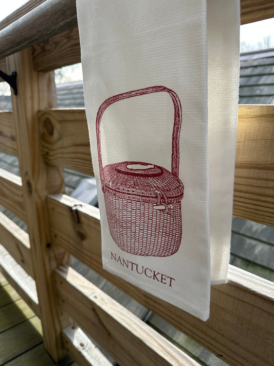 TEA TOWEL LIGHTSHIP BASKET RED