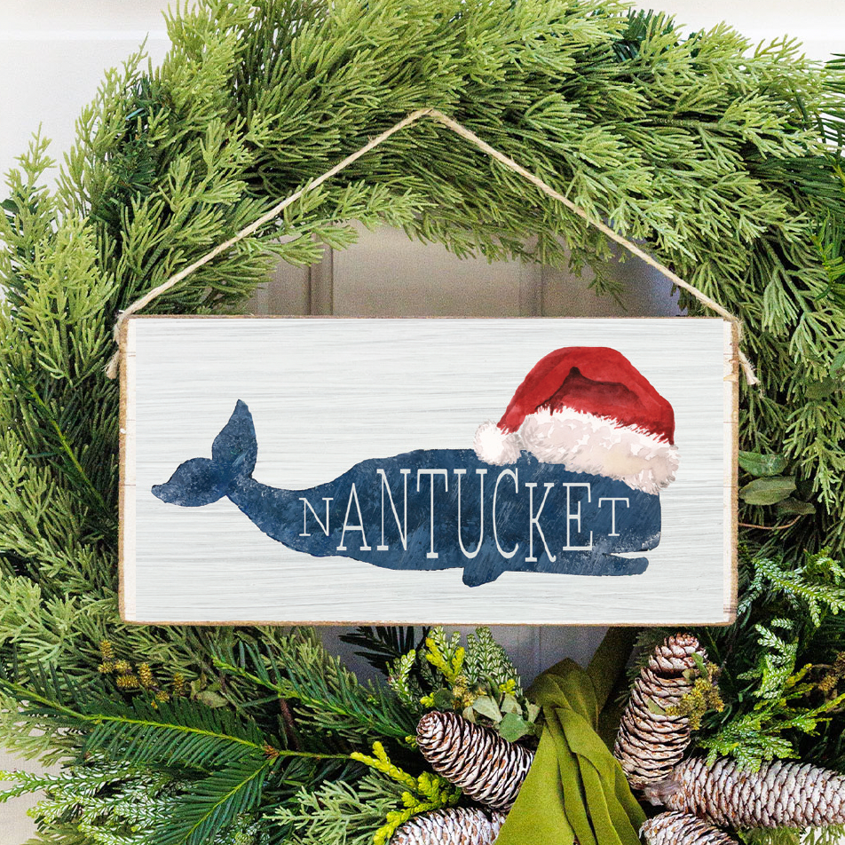 NANTUCKET HOLIDAY WHALE HANGING SIGN